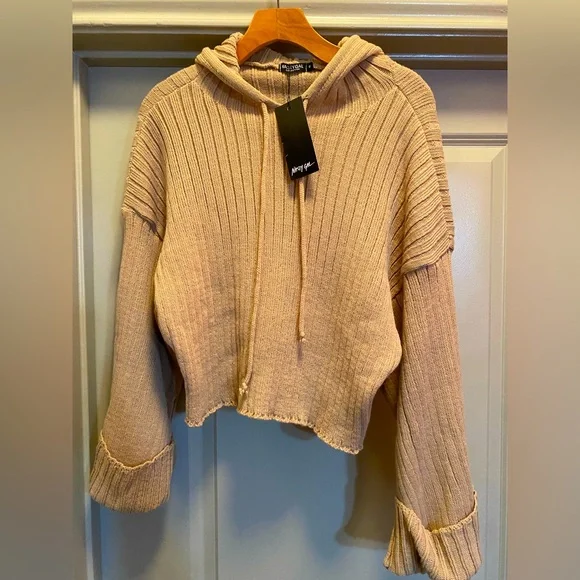NASTY GAL Women’s Hooded Knit Cropped Sweater size M - Picture 4 of 11